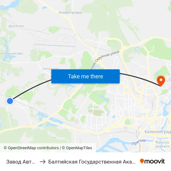 Завод Автотор (Из Центра) to Балтийская Государственная Академия Рыбопромыслового Флота. Корпус 3 map