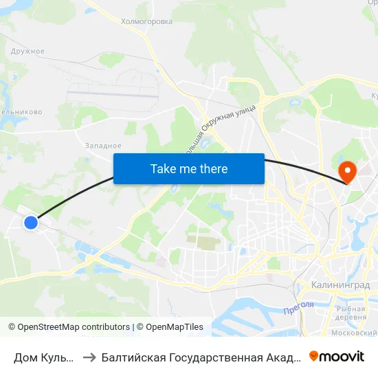 Дом Культуры (В Центр) to Балтийская Государственная Академия Рыбопромыслового Флота. Корпус 3 map