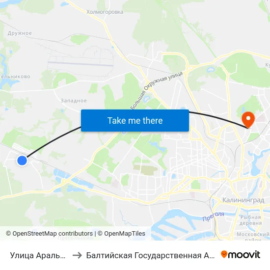 Улица Аральская (По Требованию) to Балтийская Государственная Академия Рыбопромыслового Флота. Корпус 3 map