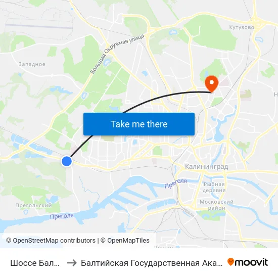 Шоссе Балтийское (В Центр) to Балтийская Государственная Академия Рыбопромыслового Флота. Корпус 3 map
