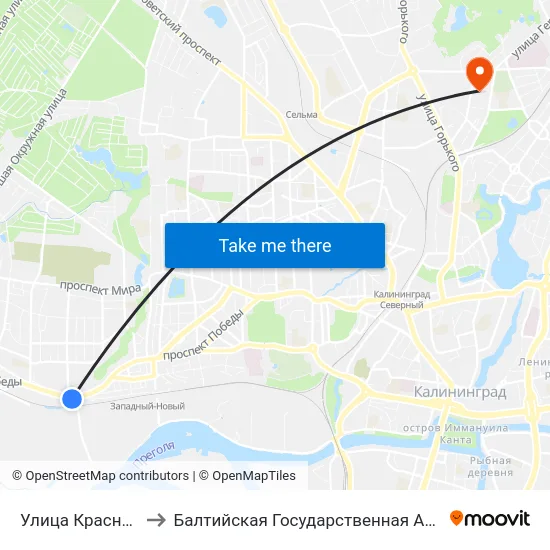 Улица Красносельская (В Центра) to Балтийская Государственная Академия Рыбопромыслового Флота. Корпус 3 map