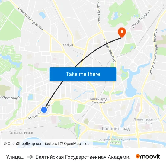 Улица Огарёва to Балтийская Государственная Академия Рыбопромыслового Флота. Корпус 3 map