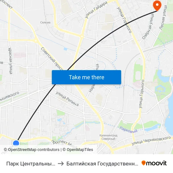 Парк Центральный (На Проспекте Победы, В Центр) to Балтийская Государственная Академия Рыбопромыслового Флота. Корпус 3 map