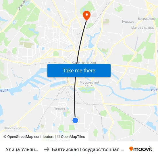 Улица Ульяны Громовой (Из Центра) to Балтийская Государственная Академия Рыбопромыслового Флота. Корпус 3 map