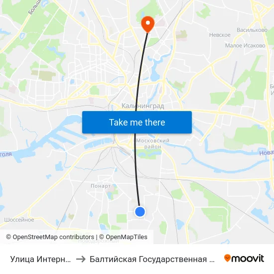 Улица Интернациональная (В Центр) to Балтийская Государственная Академия Рыбопромыслового Флота. Корпус 3 map