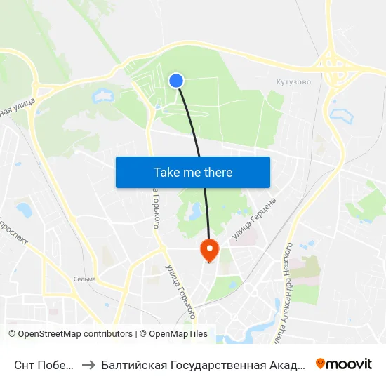 Снт Победа (Конечная) to Балтийская Государственная Академия Рыбопромыслового Флота. Корпус 3 map