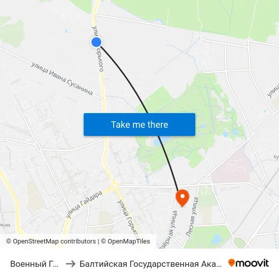 Военный Городок (В Центр) to Балтийская Государственная Академия Рыбопромыслового Флота. Корпус 3 map