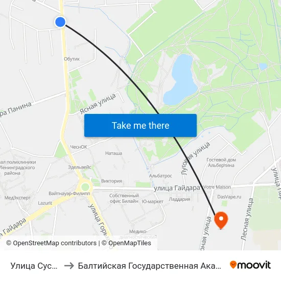 Улица Сусанина (В Центр) to Балтийская Государственная Академия Рыбопромыслового Флота. Корпус 3 map