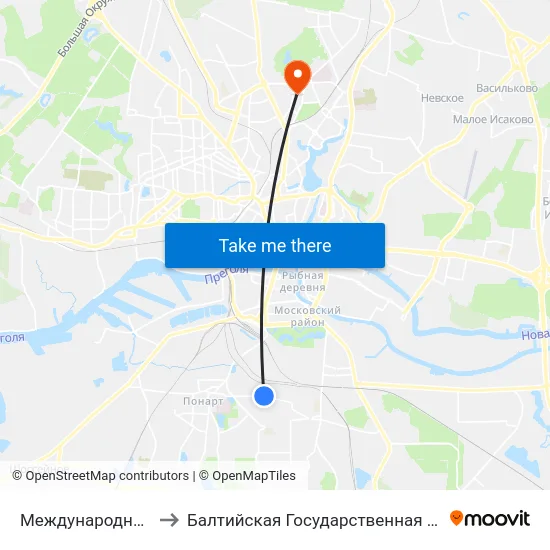 Международный Университет (В Центр) to Балтийская Государственная Академия Рыбопромыслового Флота. Корпус 3 map