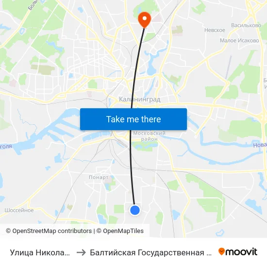 Улица Николая Карамзина (Из Центра) to Балтийская Государственная Академия Рыбопромыслового Флота. Корпус 3 map