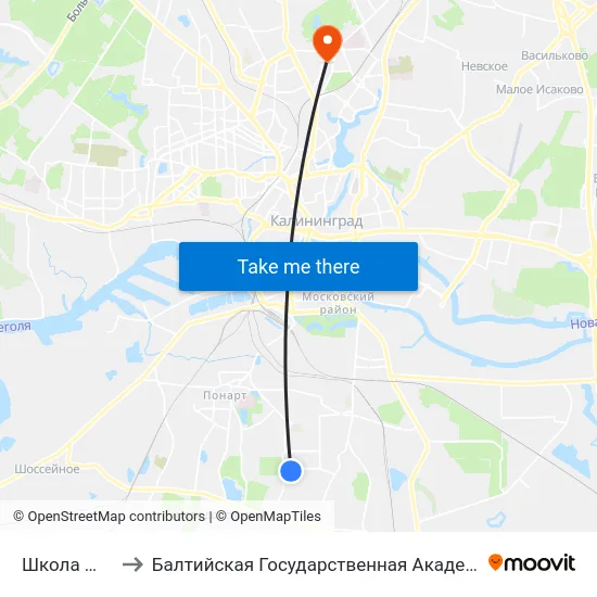 Школа №56 (В Центр) to Балтийская Государственная Академия Рыбопромыслового Флота. Корпус 3 map