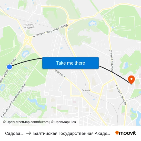 Садовая (В Центр) to Балтийская Государственная Академия Рыбопромыслового Флота. Корпус 3 map