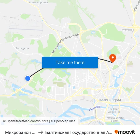 Микрорайон Совхозный (Конечная) to Балтийская Государственная Академия Рыбопромыслового Флота. Корпус 3 map