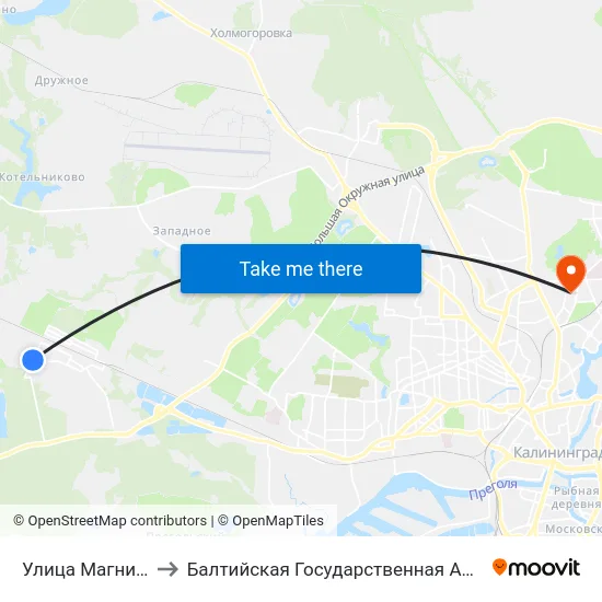 Улица Магнитогорская (В Центр) to Балтийская Государственная Академия Рыбопромыслового Флота. Корпус 3 map