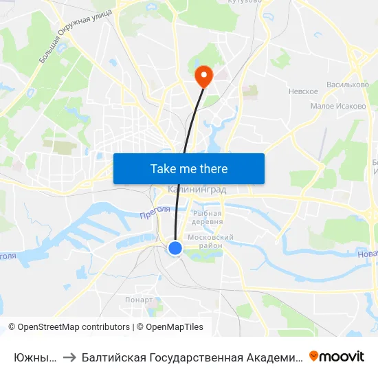 Южный Вокзал to Балтийская Государственная Академия Рыбопромыслового Флота. Корпус 3 map