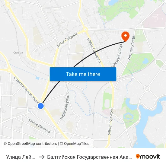 Улица Лейтенанта Яналова to Балтийская Государственная Академия Рыбопромыслового Флота. Корпус 3 map