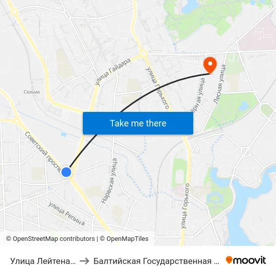 Улица Лейтенанта Яналова (Из Центра) to Балтийская Государственная Академия Рыбопромыслового Флота. Корпус 3 map