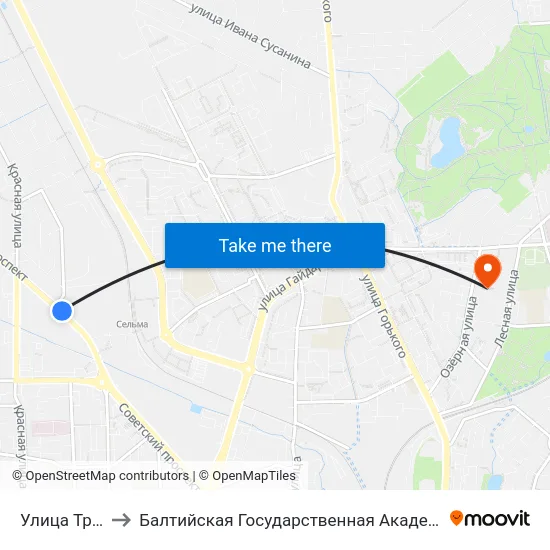 Улица Третьяковская to Балтийская Государственная Академия Рыбопромыслового Флота. Корпус 3 map