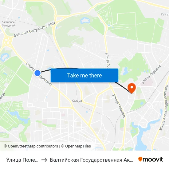 Улица Полецкого (Из Центра) to Балтийская Государственная Академия Рыбопромыслового Флота. Корпус 3 map