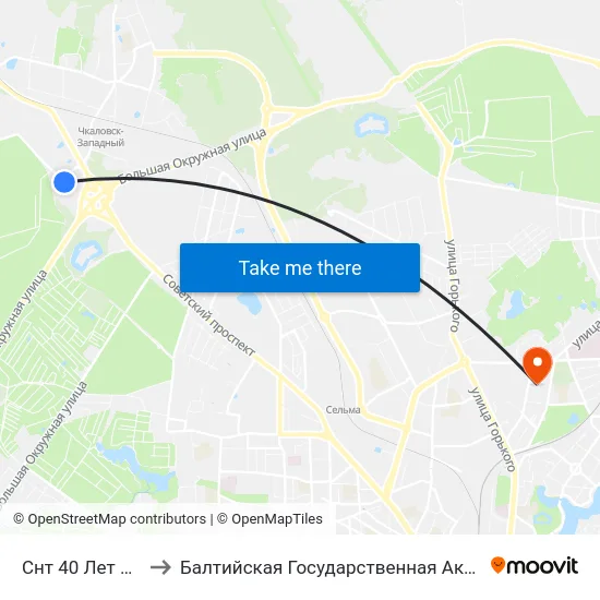 Снт 40 Лет Победы (Конечная) to Балтийская Государственная Академия Рыбопромыслового Флота. Корпус 3 map