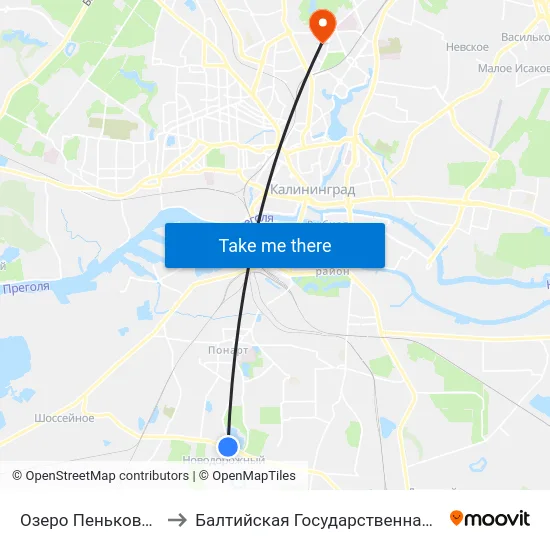 Озеро Пеньковое (По Требованию, В Центр) to Балтийская Государственная Академия Рыбопромыслового Флота. Корпус 3 map