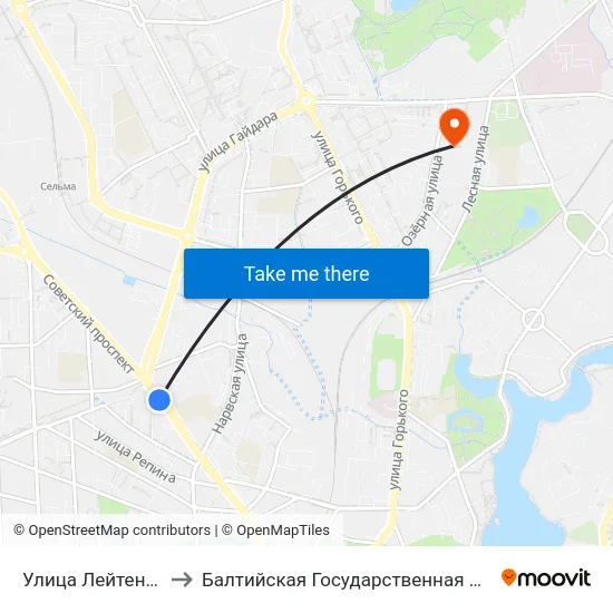 Улица Лейтенанта Яналова (В Центр) to Балтийская Государственная Академия Рыбопромыслового Флота. Корпус 3 map