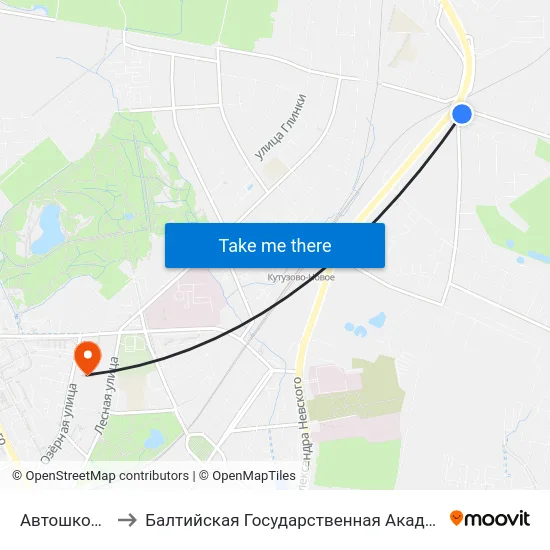 Автошкола (Из Центра) to Балтийская Государственная Академия Рыбопромыслового Флота. Корпус 3 map