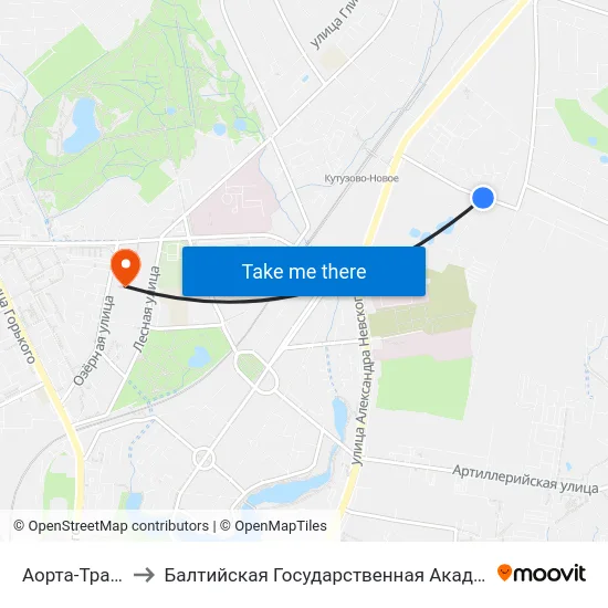 Аорта-Транс (Из Центра) to Балтийская Государственная Академия Рыбопромыслового Флота. Корпус 3 map