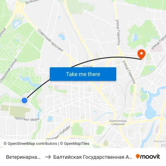 Ветеринарная Лечебница (В Центр) to Балтийская Государственная Академия Рыбопромыслового Флота. Корпус 3 map