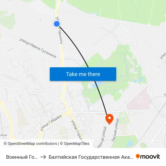 Военный Городок (Конечная) to Балтийская Государственная Академия Рыбопромыслового Флота. Корпус 3 map