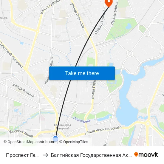 Проспект Гвардейский (В Центр) to Балтийская Государственная Академия Рыбопромыслового Флота. Корпус 3 map