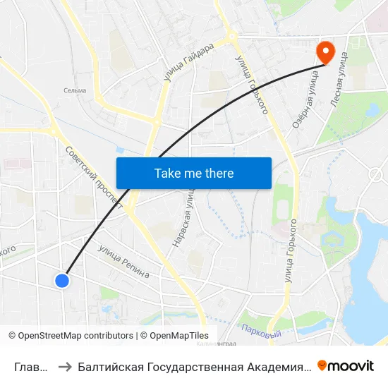 Главпочтамт to Балтийская Государственная Академия Рыбопромыслового Флота. Корпус 3 map
