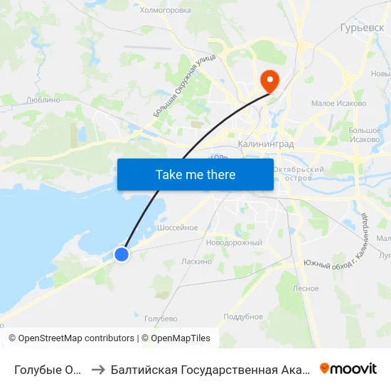 Голубые Озера (Из Центра) to Балтийская Государственная Академия Рыбопромыслового Флота. Корпус 3 map