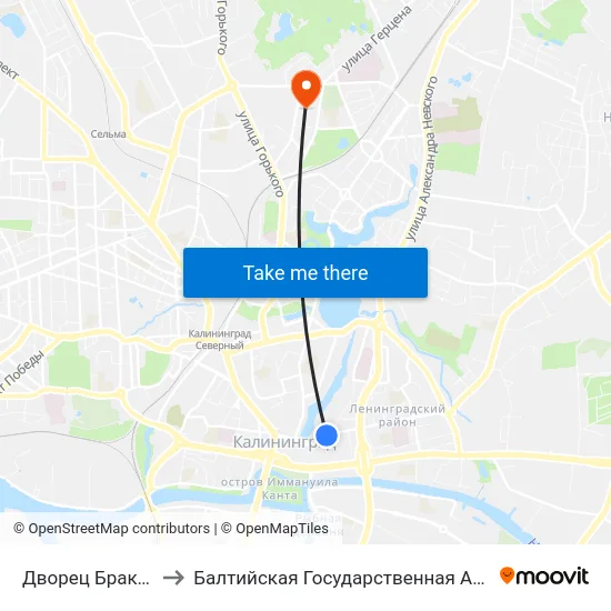 Дворец Бракосочетаний (В Центр) to Балтийская Государственная Академия Рыбопромыслового Флота. Корпус 3 map