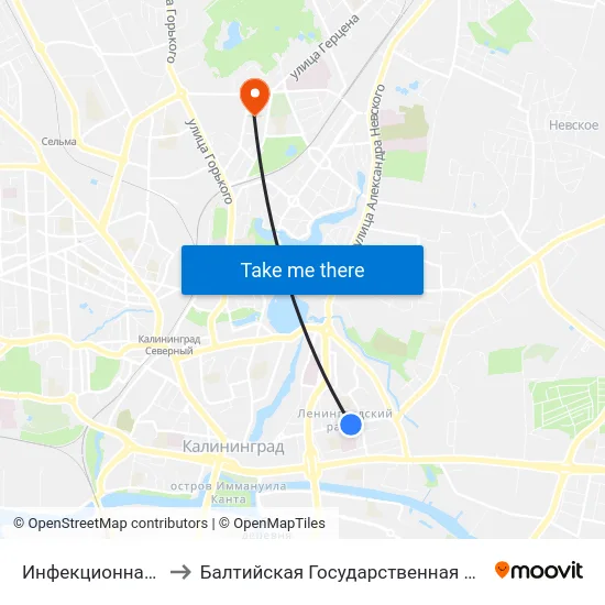 Инфекционная Больница (Из Центра) to Балтийская Государственная Академия Рыбопромыслового Флота. Корпус 3 map