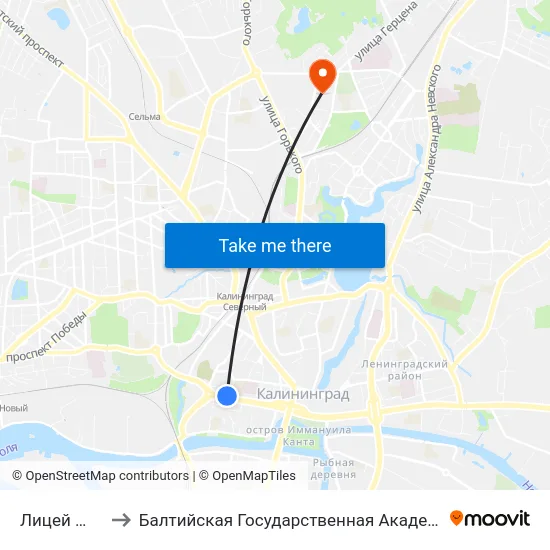 Лицей №23 (В Центр) to Балтийская Государственная Академия Рыбопромыслового Флота. Корпус 3 map