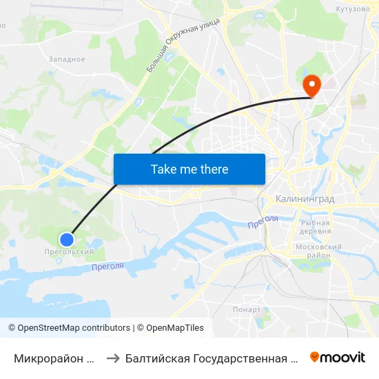 Микрорайон Прегольский (Конечная) to Балтийская Государственная Академия Рыбопромыслового Флота. Корпус 3 map