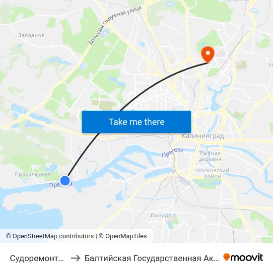 Судоремонтный Завод (В Центр) to Балтийская Государственная Академия Рыбопромыслового Флота. Корпус 3 map