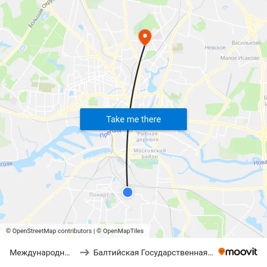 Международный Университет (Из Центра) to Балтийская Государственная Академия Рыбопромыслового Флота. Корпус 3 map