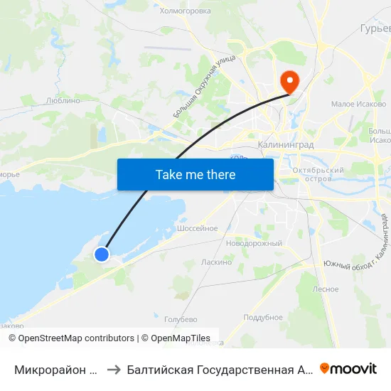 Микрорайон Прибрежный (В Центр) to Балтийская Государственная Академия Рыбопромыслового Флота. Корпус 3 map