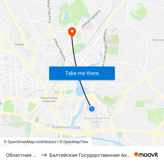 Областная Больница (В Центр) to Балтийская Государственная Академия Рыбопромыслового Флота. Корпус 3 map