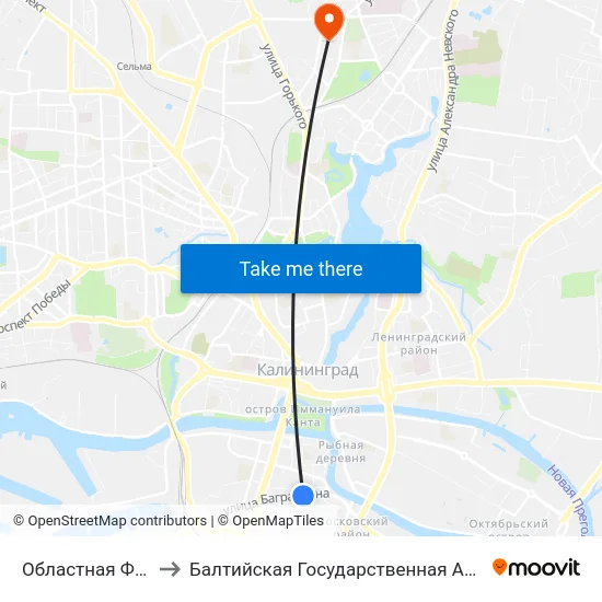 Областная Филармония (В Центр) to Балтийская Государственная Академия Рыбопромыслового Флота. Корпус 3 map