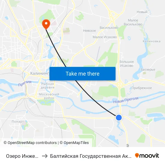 Озеро Инженерное (Из Центра) to Балтийская Государственная Академия Рыбопромыслового Флота. Корпус 3 map