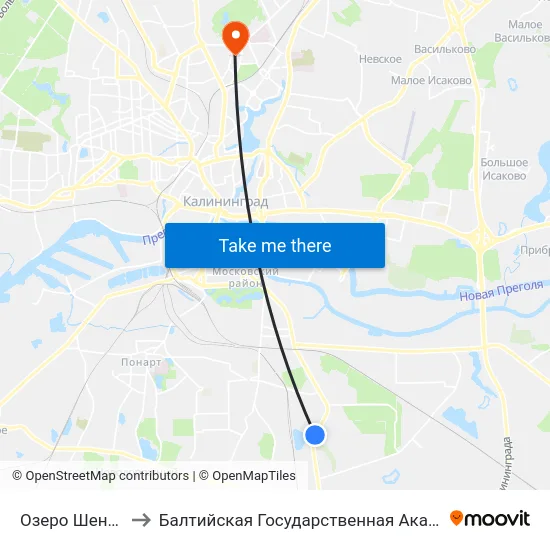 Озеро Шенфлиз (Из Центра) to Балтийская Государственная Академия Рыбопромыслового Флота. Корпус 3 map