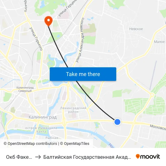 Окб Факел (Из Центра) to Балтийская Государственная Академия Рыбопромыслового Флота. Корпус 3 map