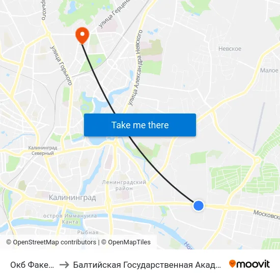 Окб Факел (Из Центра) to Балтийская Государственная Академия Рыбопромыслового Флота. Корпус 3 map