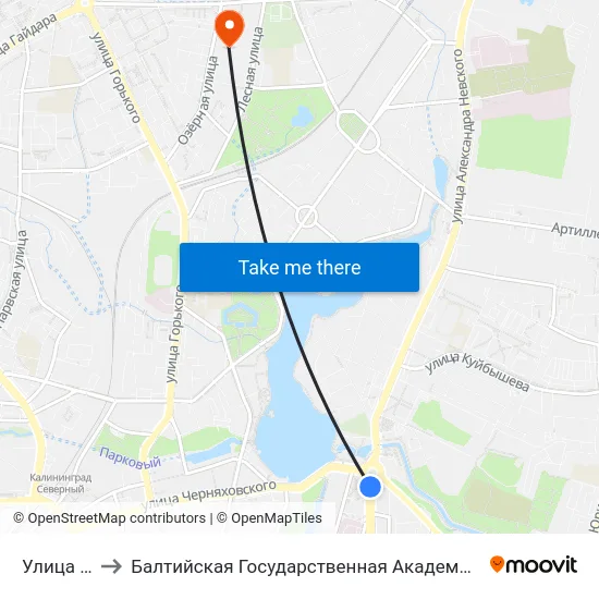 Улица 9 Апреля to Балтийская Государственная Академия Рыбопромыслового Флота. Корпус 3 map