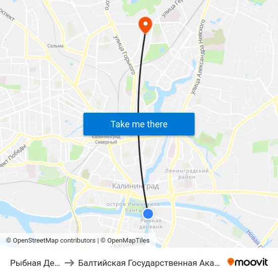 Рыбная Деревня (В Центр) to Балтийская Государственная Академия Рыбопромыслового Флота. Корпус 3 map