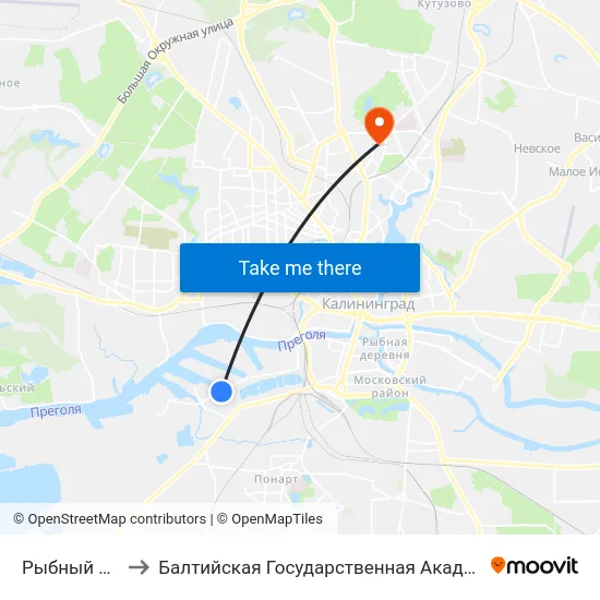 Рыбный Порт (В Центр) to Балтийская Государственная Академия Рыбопромыслового Флота. Корпус 3 map