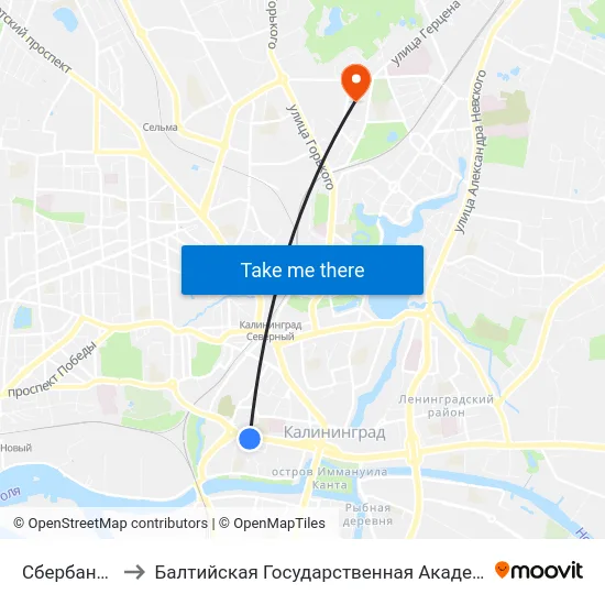Сбербанк (Из Центра) to Балтийская Государственная Академия Рыбопромыслового Флота. Корпус 3 map